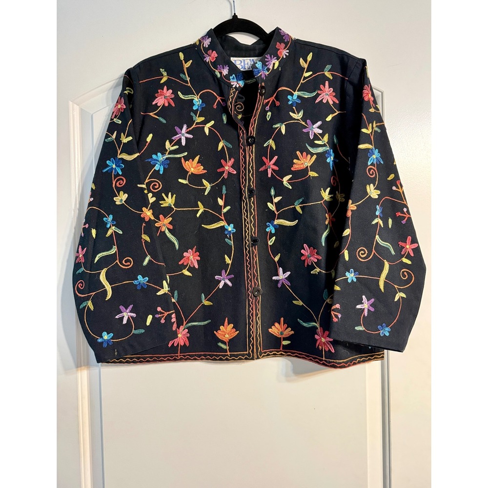BFA Classics Embroidered Floral Jacket PL Black Boho Cotton Cottagecore Artsy